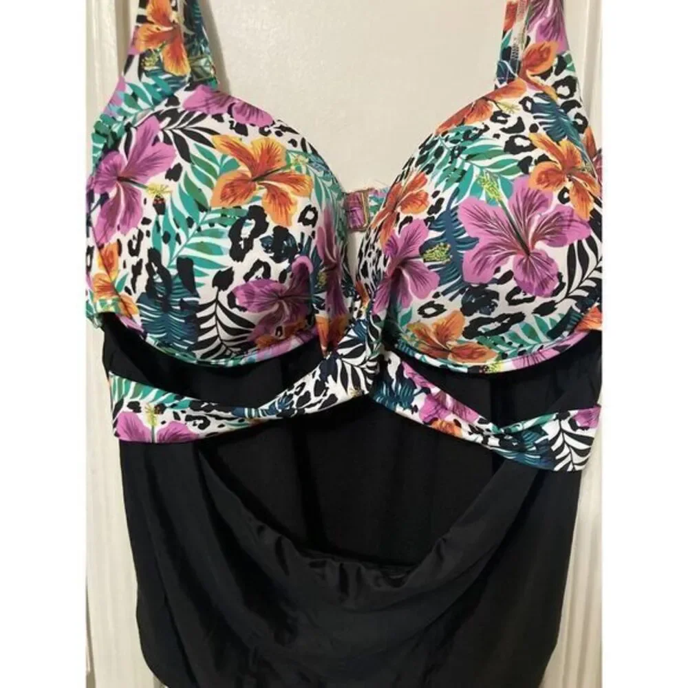 NWT Size 26 Swimsuits For All Womens Mallorca Multi Cut‎ Out Underwire One Piece